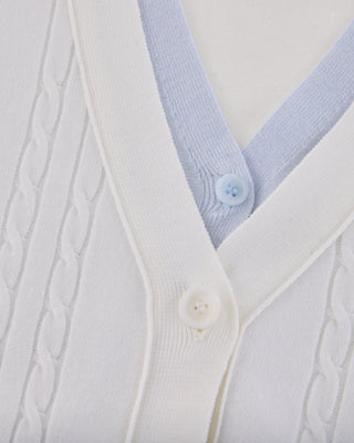 Double Color V Neck Cardigan (White)