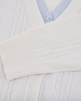 Double Color V Neck Cardigan (White)