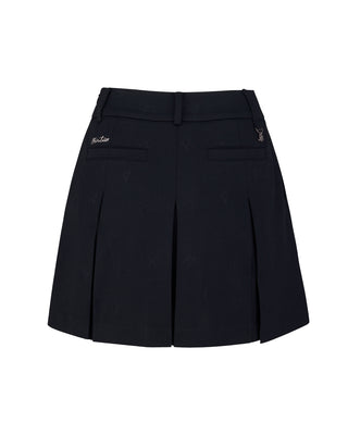 Lettering Jacquard Pleated Skirt (Black)