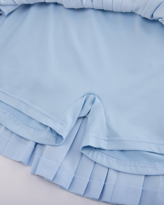 Pique pleated skirt (Blue)