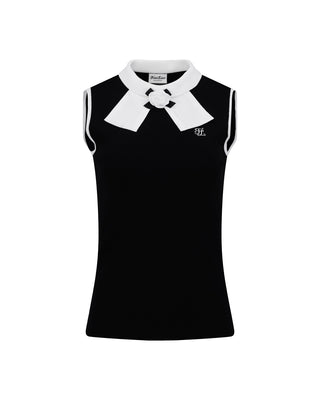Detachable Lace Ribbon Sleeveless Knit (Black)