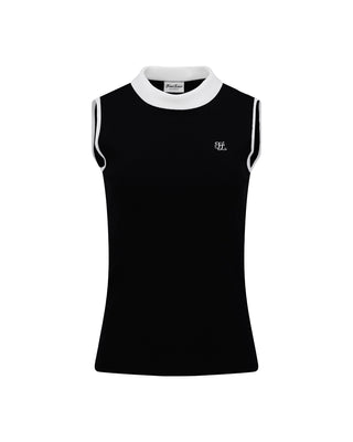 Detachable Lace Ribbon Sleeveless Knit (Black)