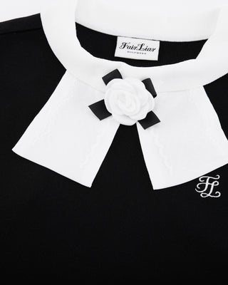 Detachable Lace Ribbon Sleeveless Knit (Black)