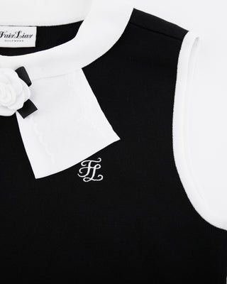 Detachable Lace Ribbon Sleeveless Knit (Black)
