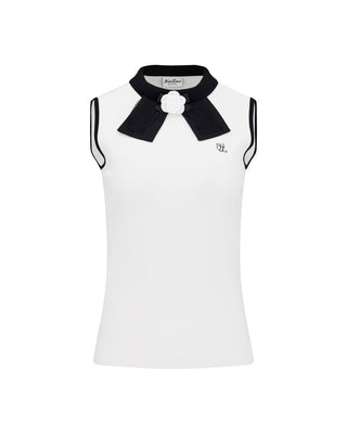 Detachable Lace Ribbon Sleeveless Knit (White)