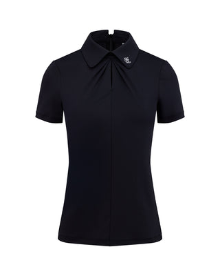 Front shirring short sleeve T Shirt (Black)