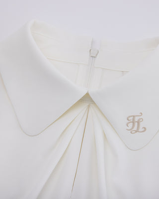 Front shirring short sleeve T Shirt (White)