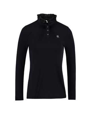 Shirring Ribbon High Neck T Shirt (Black)