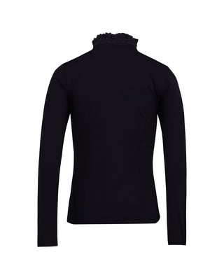 Shirring Ribbon High Neck T Shirt (Black)