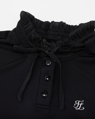 Shirring Ribbon High Neck T Shirt (Black)