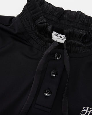 Shirring Ribbon High Neck T Shirt (Black)