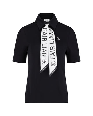 Lettering Scarf Short Sleeve T Shirt (Black)