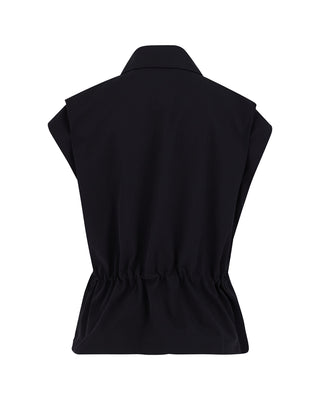 Pocket Collar Waist Band Vest (Black)