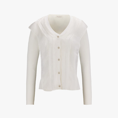 Organza V-neck cardigan (White)
