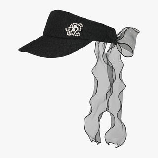 Lace Pearl Organza Visor (Black)
