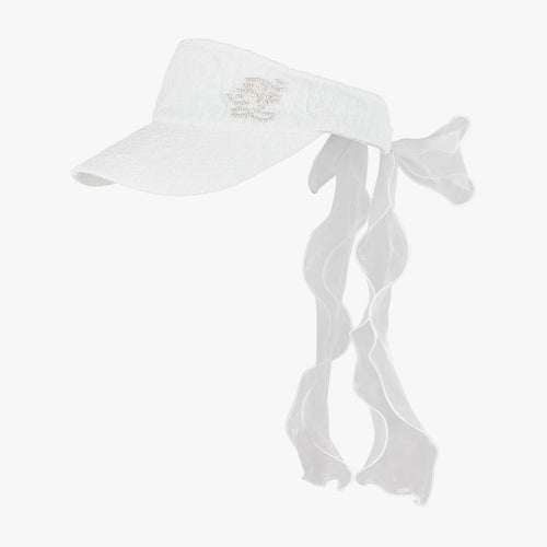 Lace Pearl Organza Visor (White)