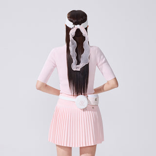 Crochet Flare Pleated Skirt (Coral)