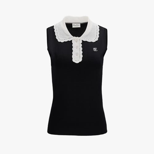 Crochet Collar Sleeveless Knit (Black)