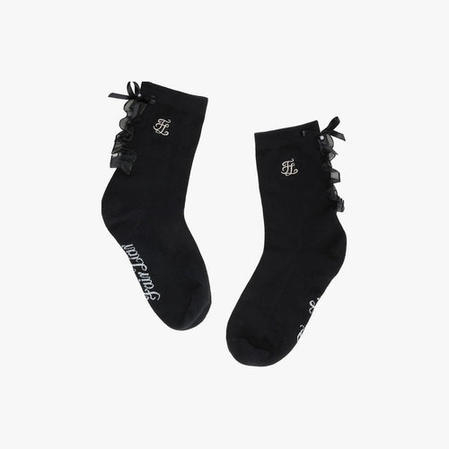 Tulle Frill Ankle Socks (Black)