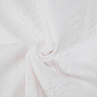 Ribbon Button Mesh Short Sleeve Knit (White)