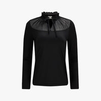 Sheer Shirring High Neck T-Shirt (Black)