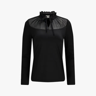 Sheer Shirring High Neck T-Shirt (Black)