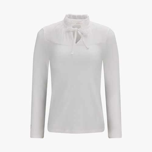 Sheer Shirring High Neck T-Shirt (White)