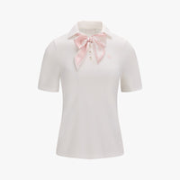 Scarf Set Open-neck T-Shirt (White)