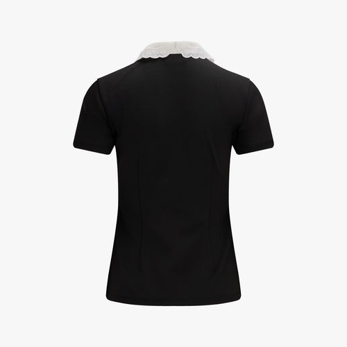 Eyelet Lace Collar T-shirt (Black)