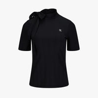 Ribbon High Neck Seven-Button T-Shirt (Black)