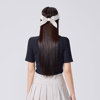 Ribbon High Neck Seven-Button T-Shirt (Black)