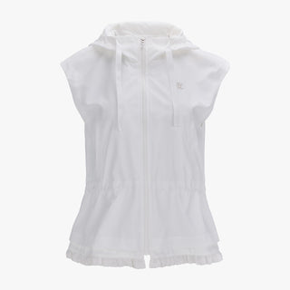 Drawstring Ruffle Zip-Up Vest (White)