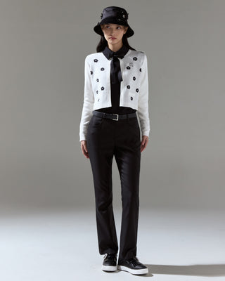 Flower Jacquard Open Ribbon Cardigan (Ivory)