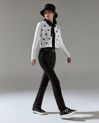 Flower Jacquard Open Ribbon Cardigan (Ivory)