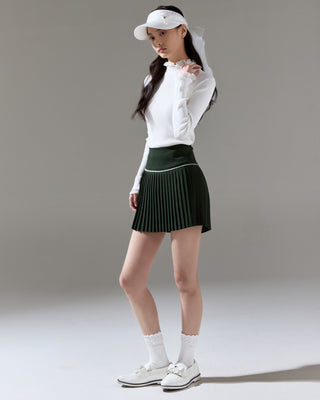 [FL Signature] Pearl & Bead Flare Pleated Skirt (Green)