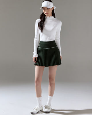 Fair Liar Double Frill High Neck Rib Knit (White)