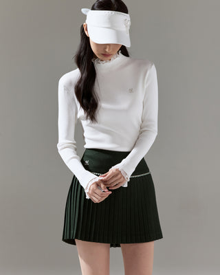 Fair Liar Double Frill High Neck Rib Knit (White)