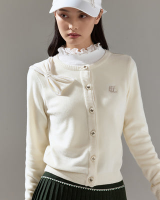 Fair Liar Double Frill High Neck Rib Knit (White)