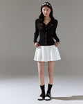 Fair Liar Rib Frill Cardigan - Black