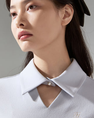 Scarf set shirred shoulder T Shirt (Grey)