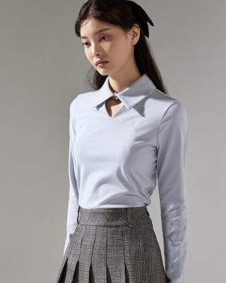 Scarf set shirred shoulder T Shirt (Grey)