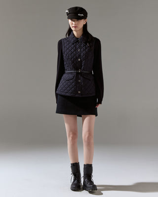 Quilted slim flare vest (Black)