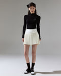 Fair Liar Double Frill High Neck Rib Knit - Black