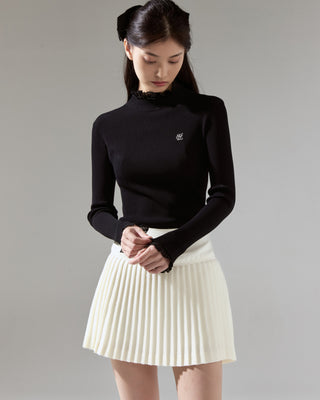 Fair Liar Double Frill High Neck Rib Knit (Black)