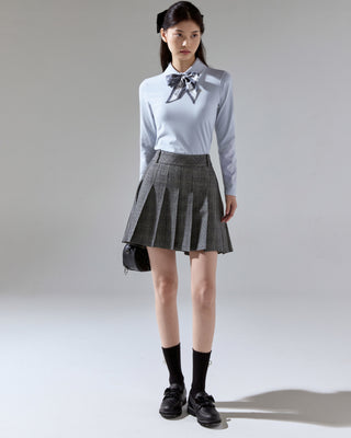 Scarf set shirred shoulder T Shirt (Grey)