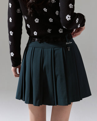 Flower belt set pleated skirt (Green)