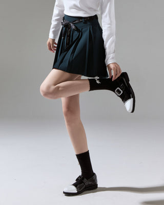 Flower belt set pleated skirt (Green)