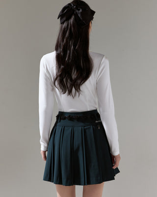 Flower belt set pleated skirt (Green)