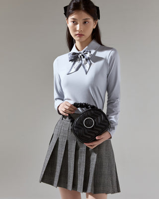 Scarf set shirred shoulder T Shirt (Grey)