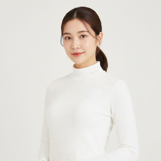 Houndstooth Jacquard High Neck T Shirt (Ivory)